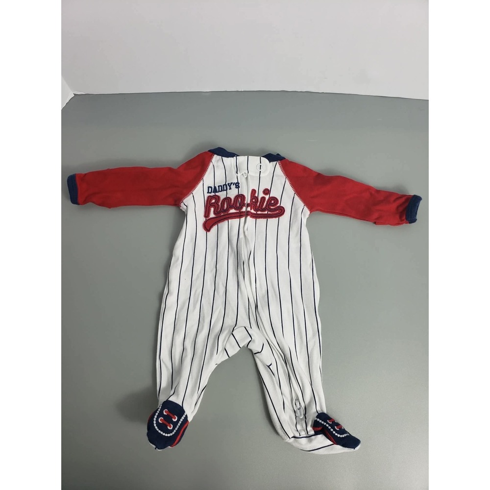 Carters Child of Mine Preemie Daddy's Rookie Baseball Footed Pajamas Red White